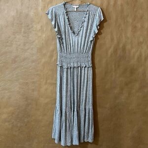 Rebecca Taylor | V-Neck Jersey Midi Dress Ruffle Smocked Tiered Dress Size M